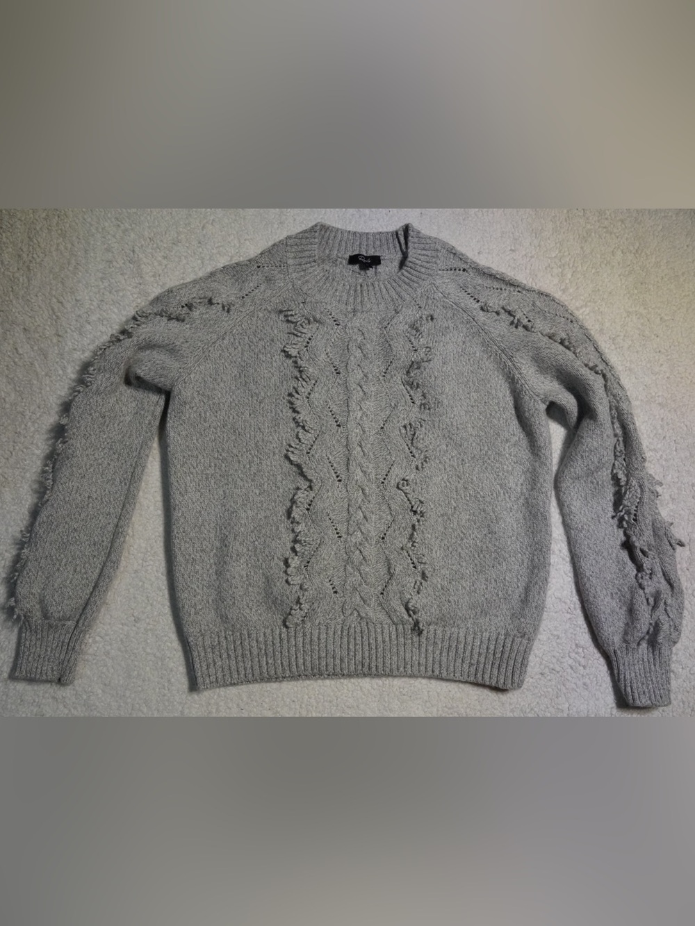 Rails Cozy Gray Cable-Knit Fringe Sweater - Women XS